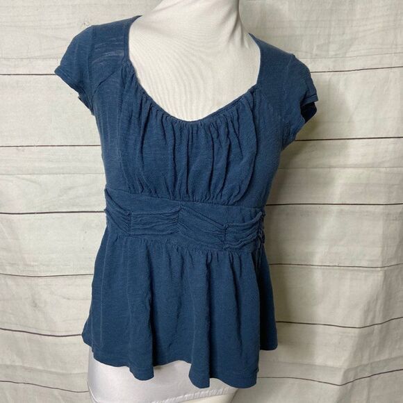 Anthropologie Tops - Deletta rouched tee top small blue
